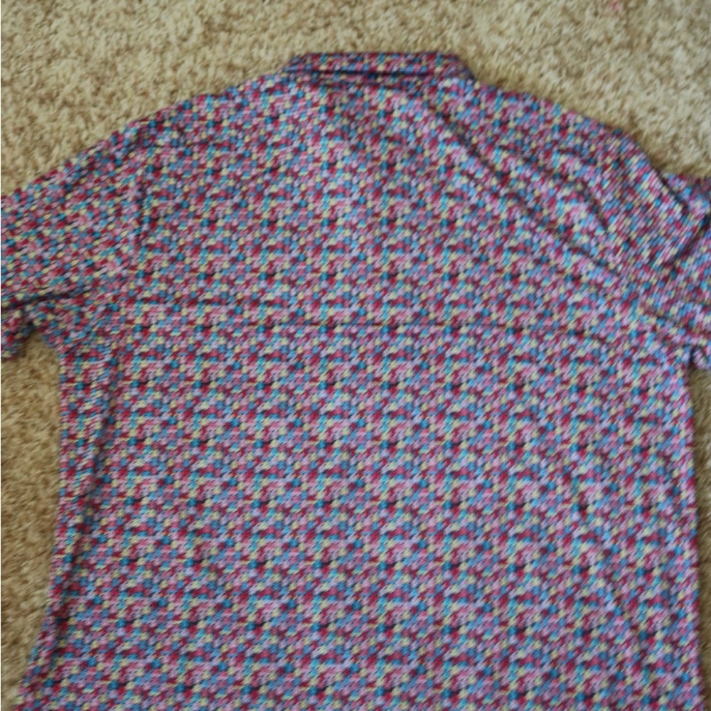 Blue and Red Casual Button Down Shirt with Floral Print